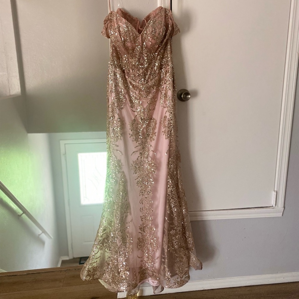 Gold Strapless Sequin Gown for Brides - Picture 10 of 11